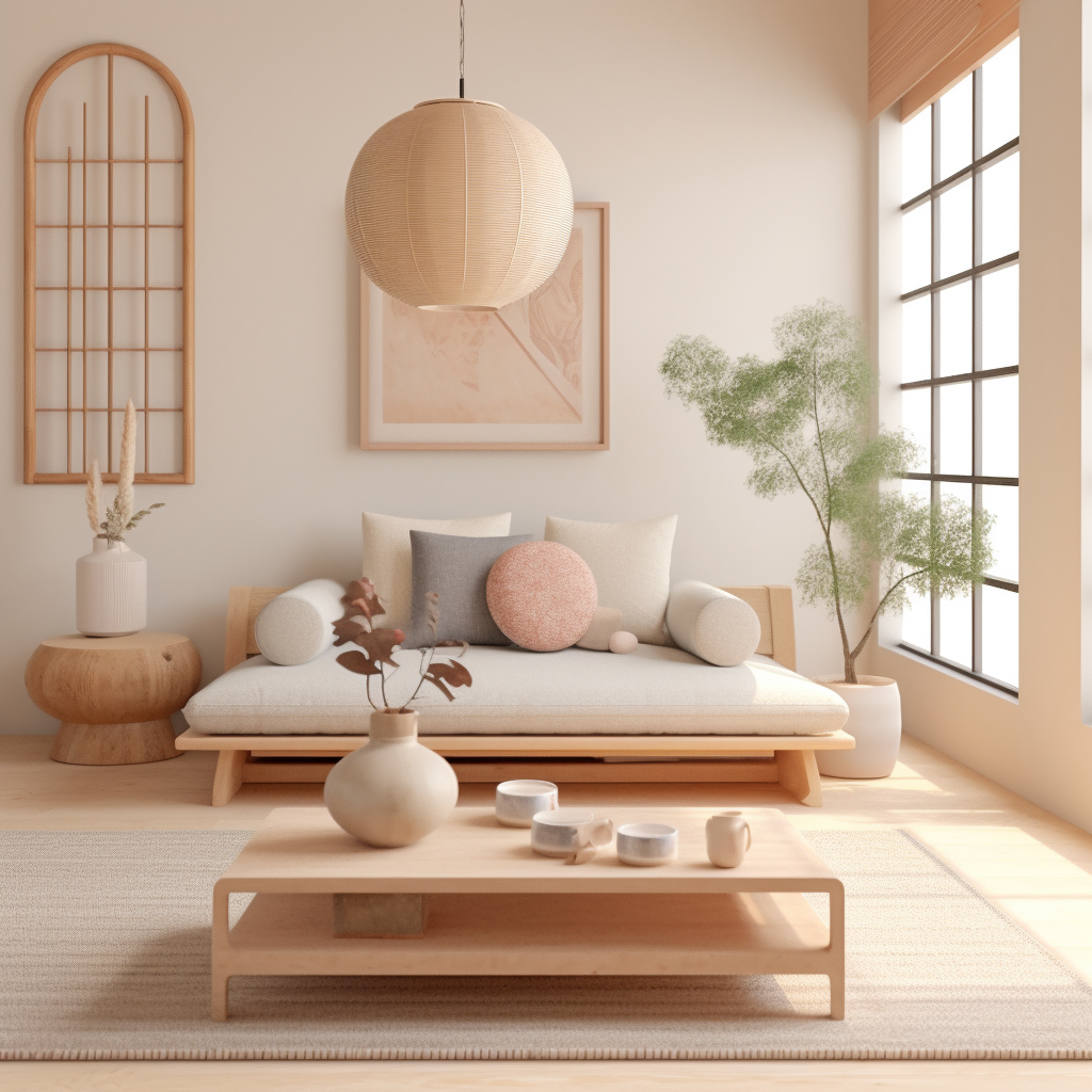 A serene Japandi style living room