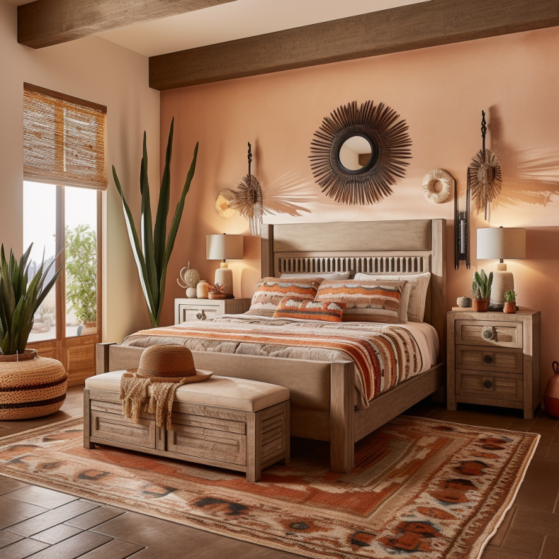 a southwestern interior decorated bedroom