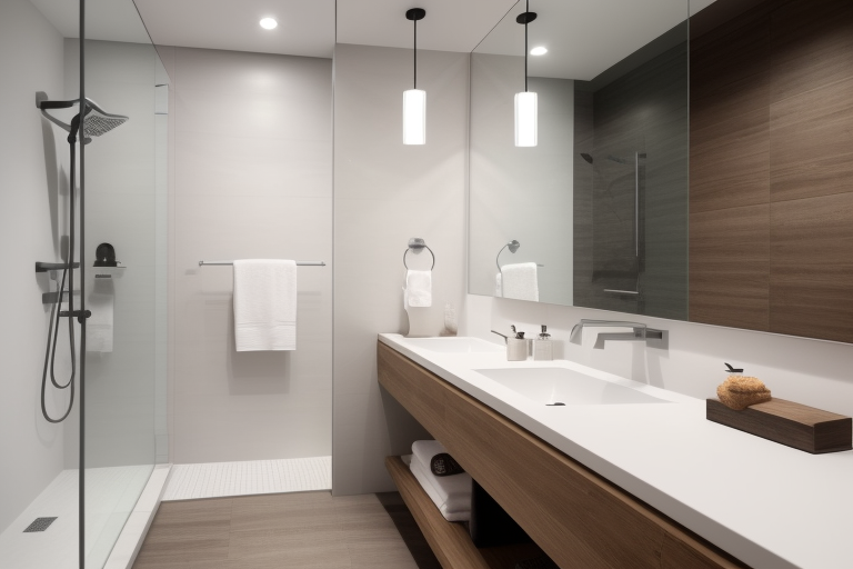 Contemporary bathroom blending minimalist and industrial design elements.