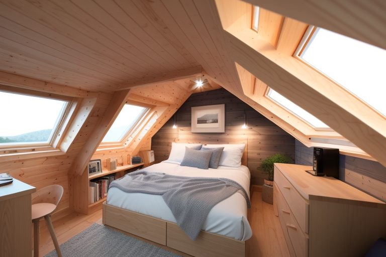 Cozy tiny house bedroom loft with multi-purpose furniture and natural lighting