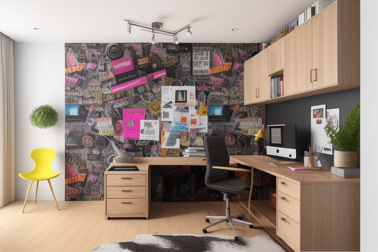 Maximalist home office in 2023 with a mix of vintage and contemporary furniture.