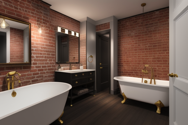 Industrial Victorian-style bathroom with a blend of raw and ornate elements